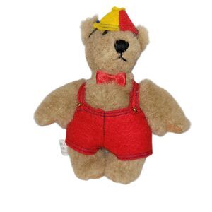 Effanbee Doll Co Plush Bear 5" High Red Overalls Beanie Hat Red Bow Tie Hang Tag